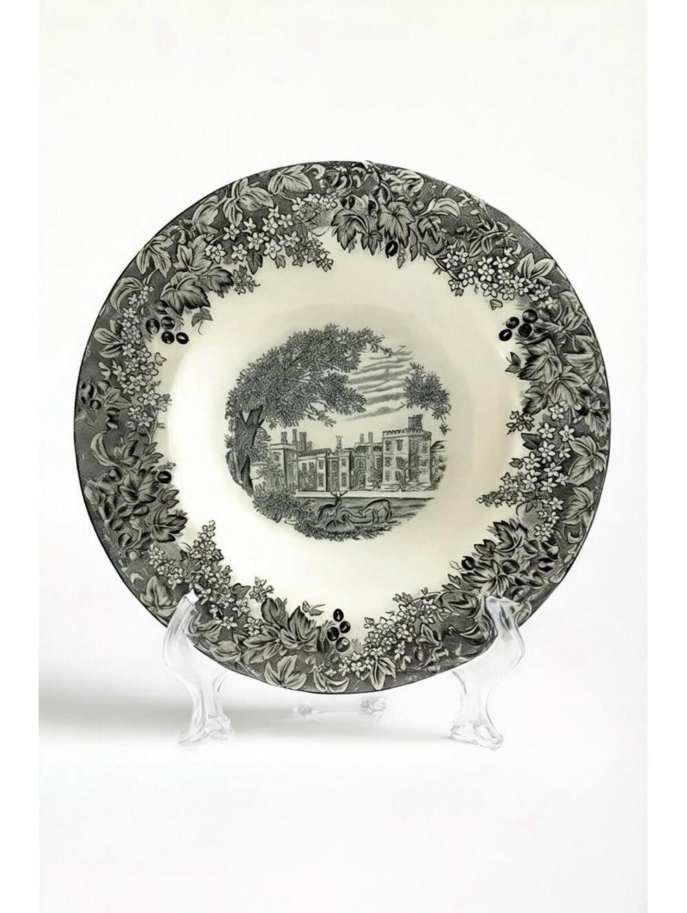 Wedgwood Queen's Ware Romantic England Penshurst Place Black and White Soup Bowl